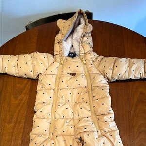 Tan Hooded Baby Snowsuit with Bear Ears
